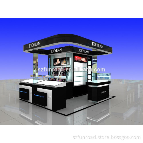 boutique wooden modern cosmetic makeup kiosk display stand